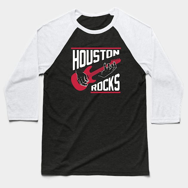 Houston Rocks Air Guitar - Navy Baseball T-Shirt by KFig21